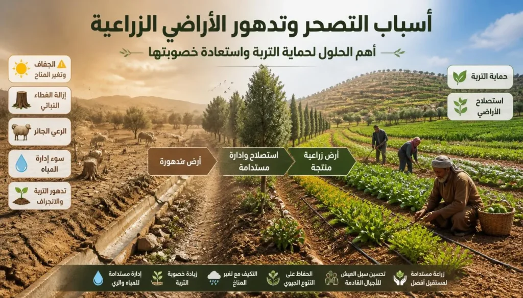 أسباب التصحر وتدهور الأراضي الزراعية وأهم حلولها